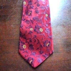 XMI PLATINUM Burgundy, Blue & Yellow Floral Silk Necktie